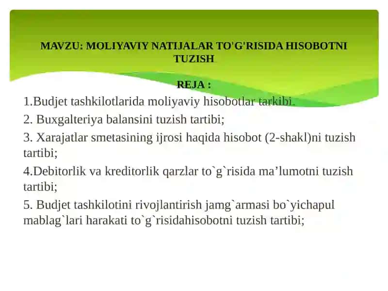 Moliyaviy natijalar to'g'risida hisobotni tuzish 2