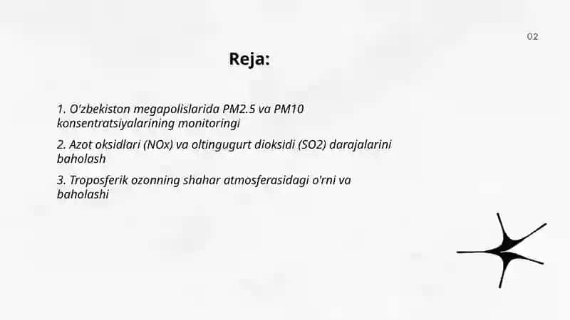 O'zbekiston megapolislarida atmosfera havosining sifatini baholash 2