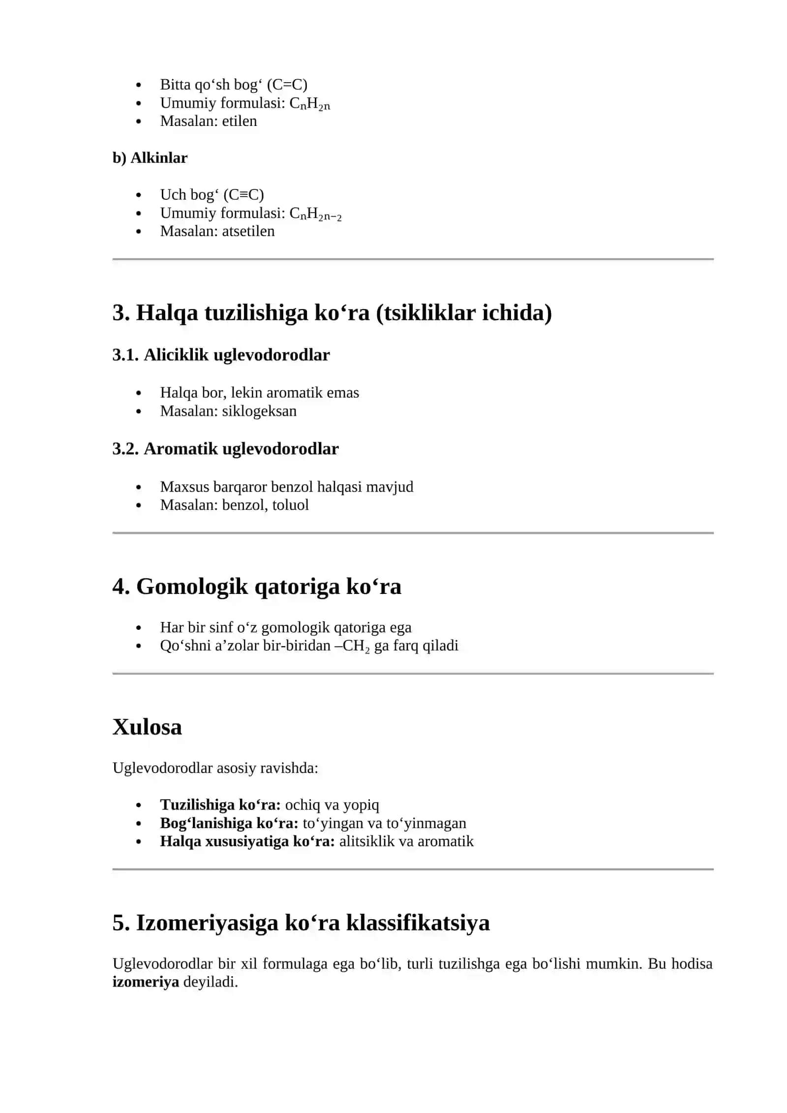 UGLEVODORODLARNING KLASSIFIKATSIYASI 2