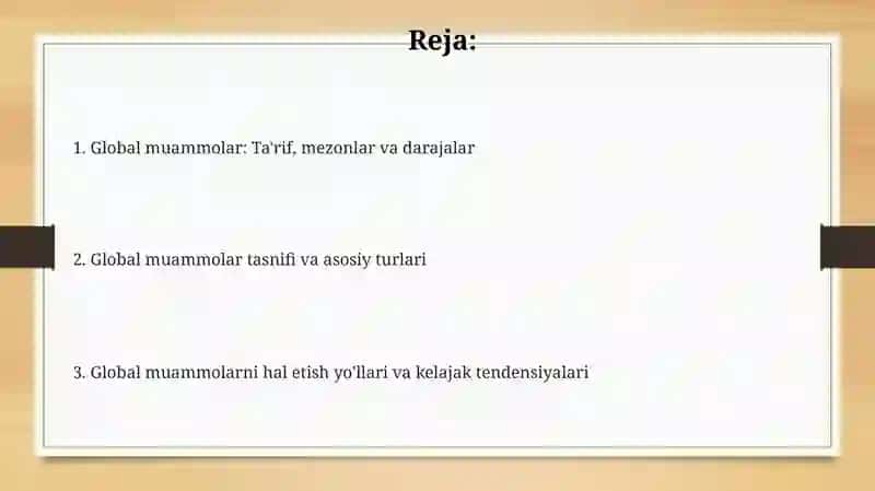 Global muammolarning mezonlari va darajalari 2