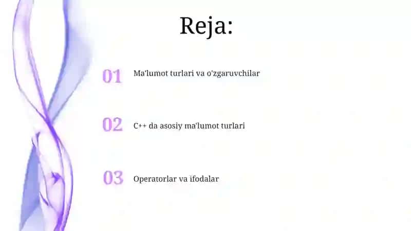 Ma'lumot turlari va o'zgaruvchilar 2