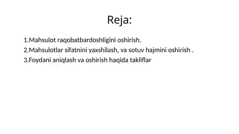 Mahsulot sifati va raqobatga bardoshliligini tahlili 2