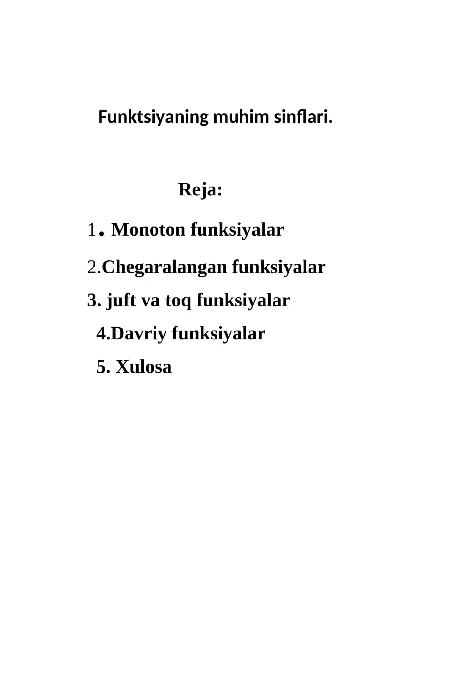 Funktsiyaning muhim sinflari 2
