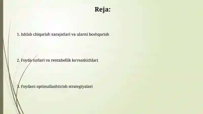 Ishlabchiqarish harajatlari va foydasi 2