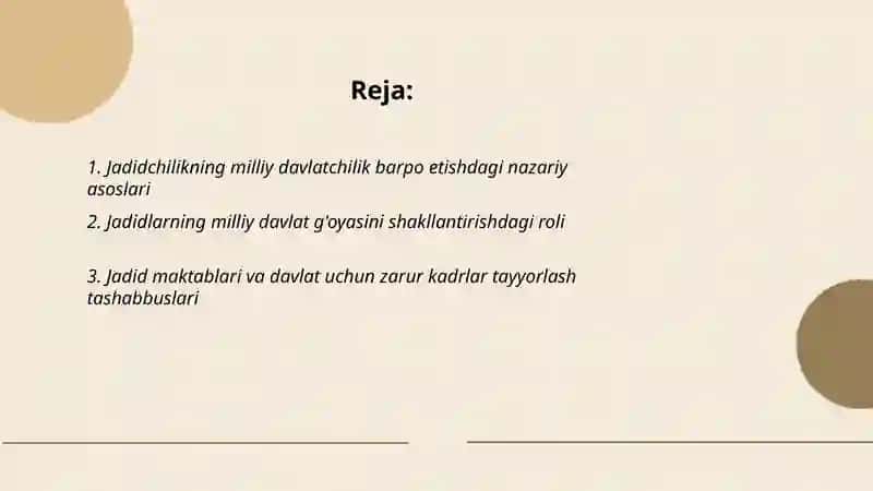 Milliy davlatchilik barpo etishdagi harakatlar: Jadidchilik 2
