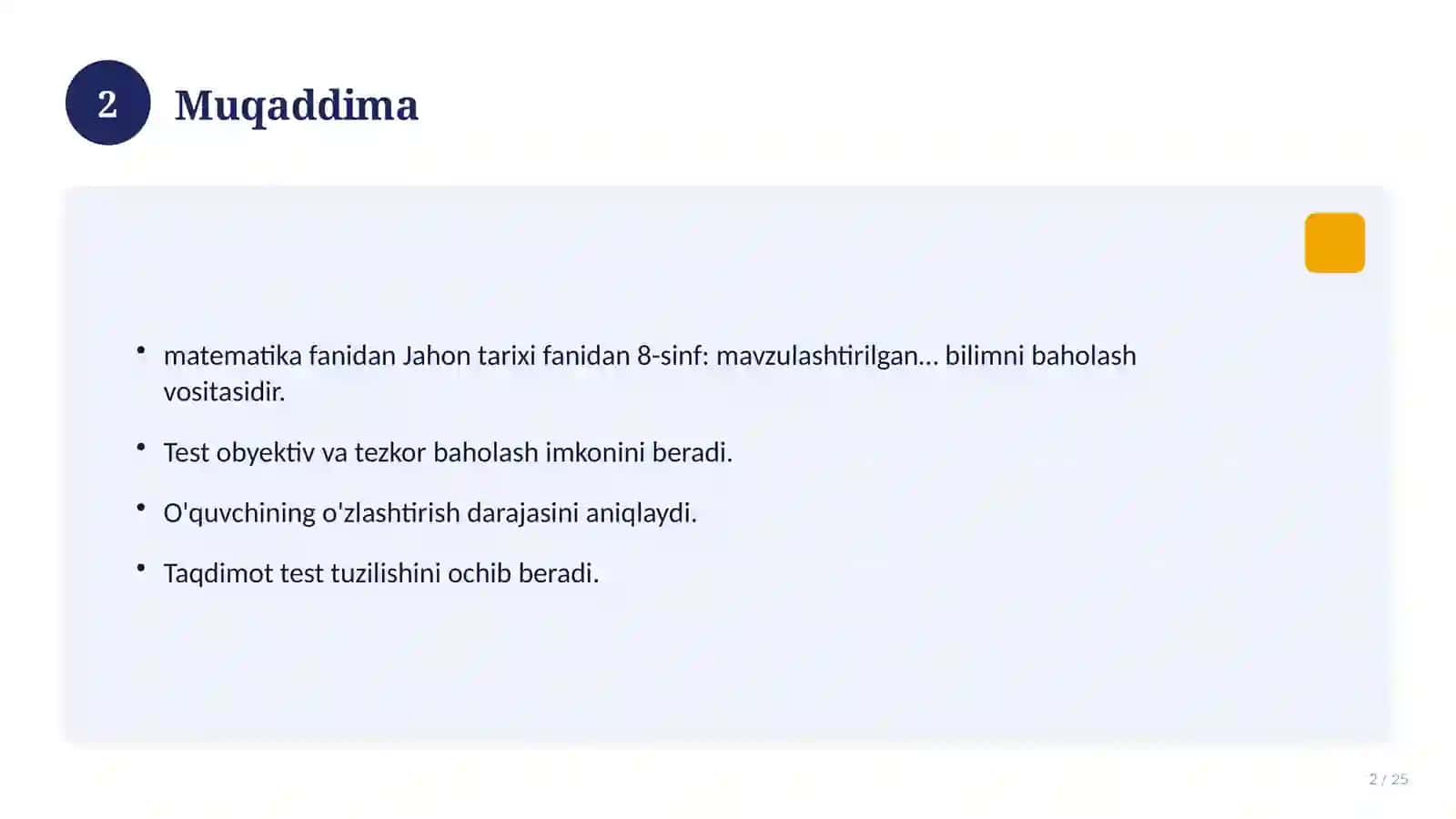 Jahon tarixi fanidan 8-sinf: mavzulashtirilgan nazorat ishi va tahlil 2