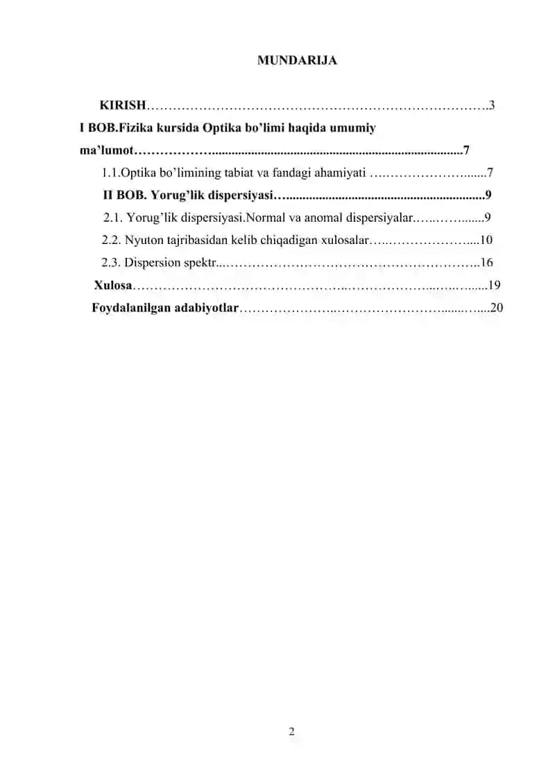Yorug’lik dispersiyasi KURS ISHI 2