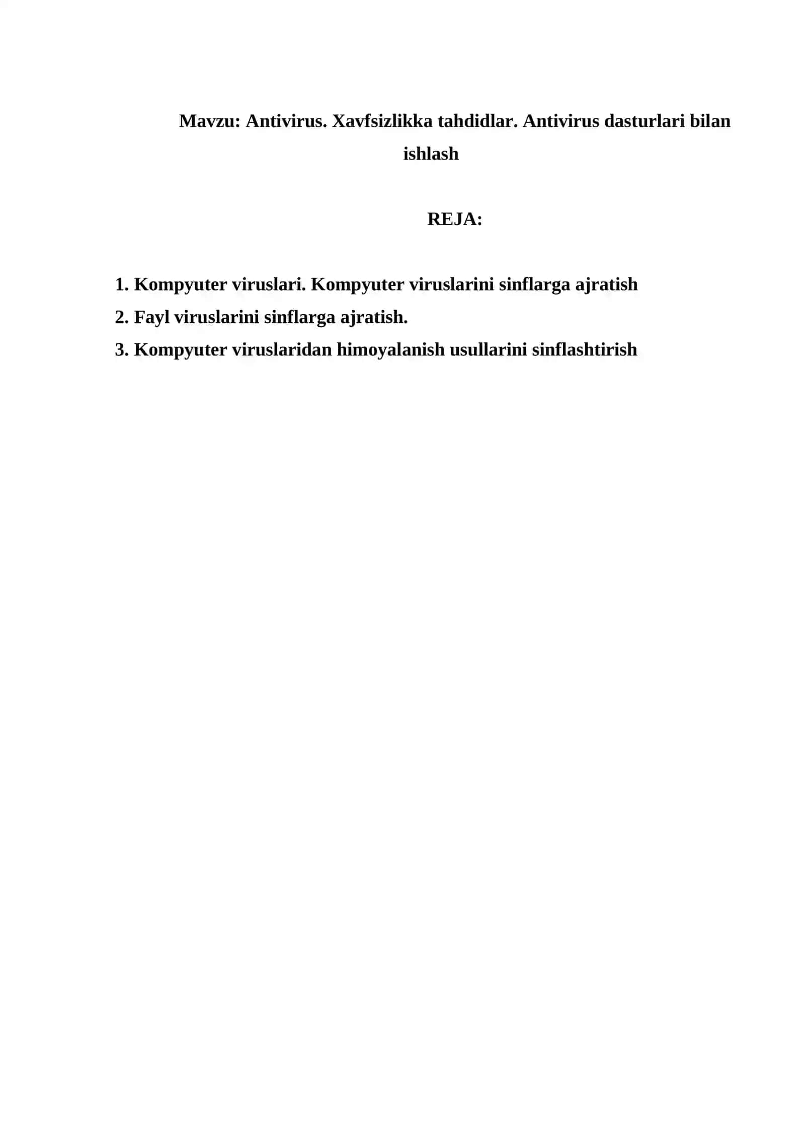 Antivirus. Xavfsizlikka tahdidlar. Antivirus dasturlari bilan ishlash 2