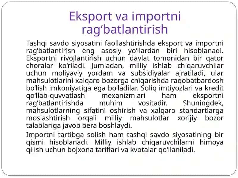 Tаshqi sаvdо siyosаtini fаоllаshtirish yo’llаri 2