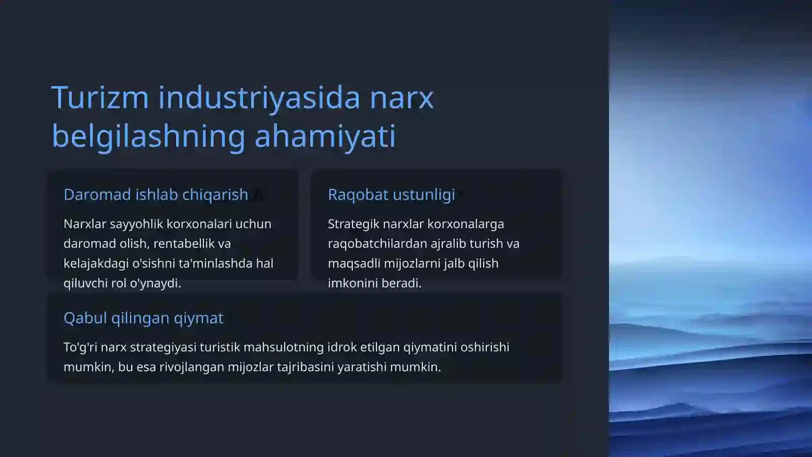 Turistik maxsulotlar narxini belgilash xususiyatlari 2