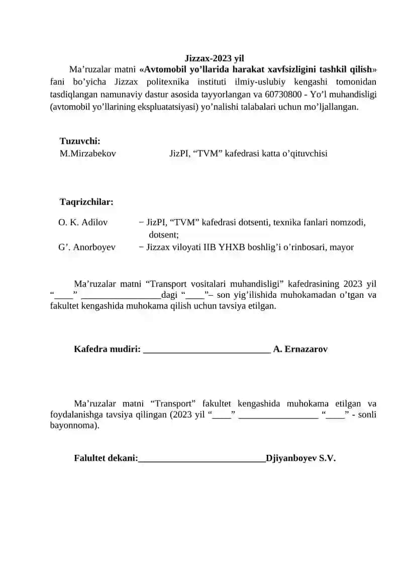 Avtomobil yo’llarida harakat xavfsizligini tashkil qilish 2