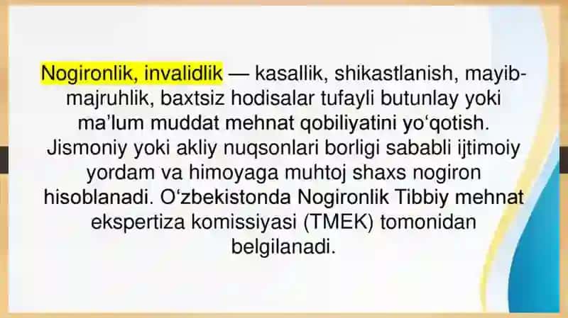 nogironligi turlari va ularga tavsif bering. 2