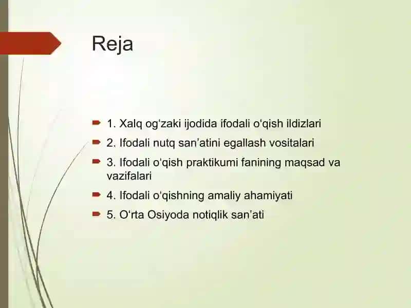 Ifodali o'qish praktikumi fani uchun ma'ruza 2