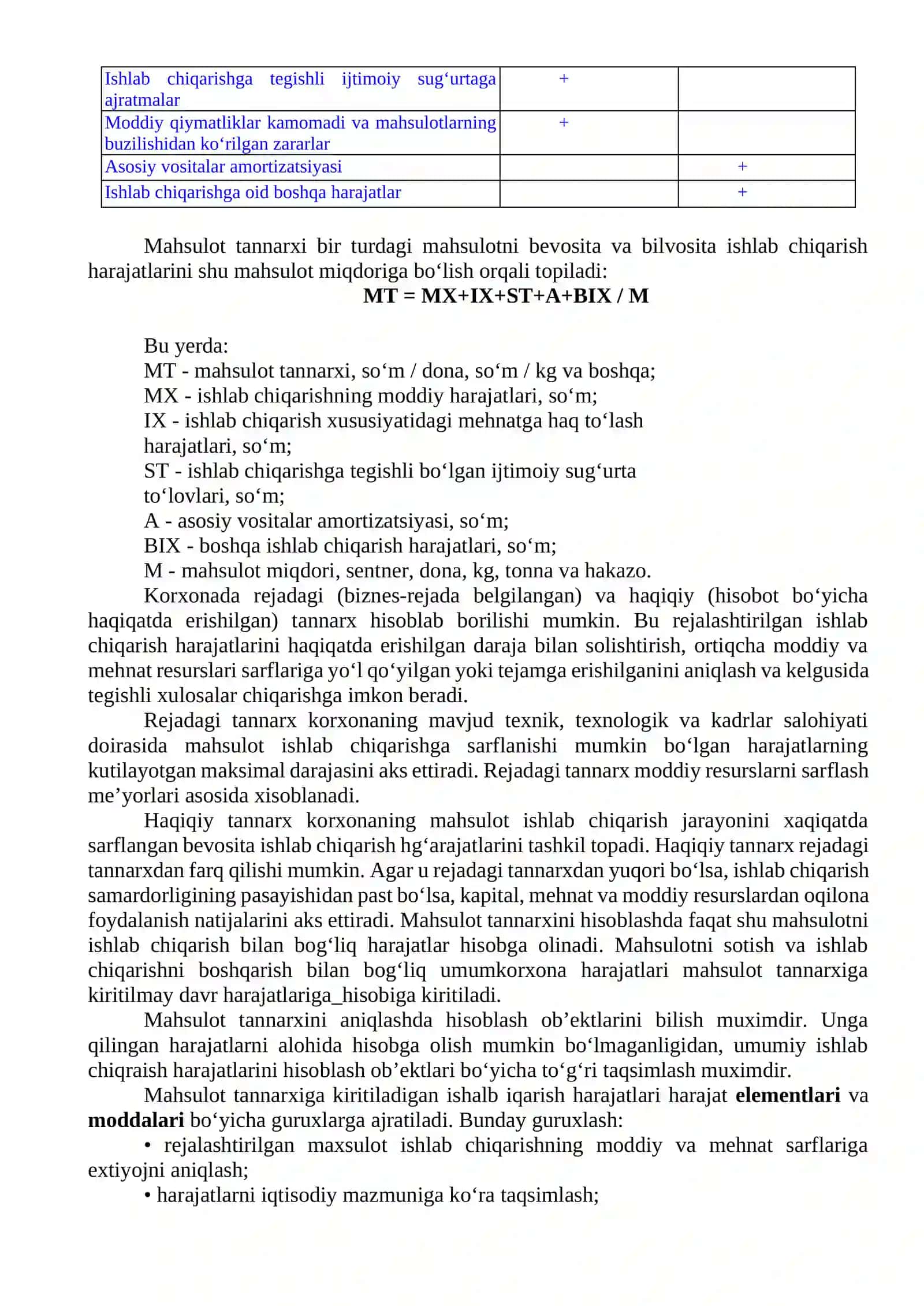 Mahsulot tannarxi va uni hisoblash usullari 2