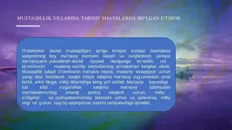 MUSTAQILLIK YILLARIDA BUYUK AJDODLAR MEROSIGA EʼTIBOR.​ 2