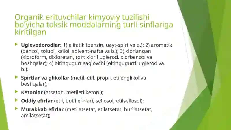 ORGANIK ERITUVCHILAR DAN ZAHARLANISH 2