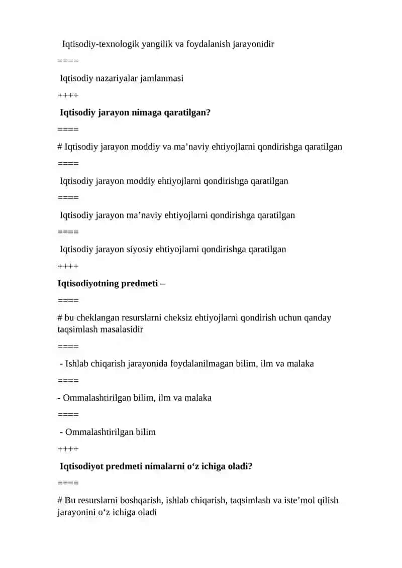 Sanoat iqtisodiyot fanidan test savollari 2