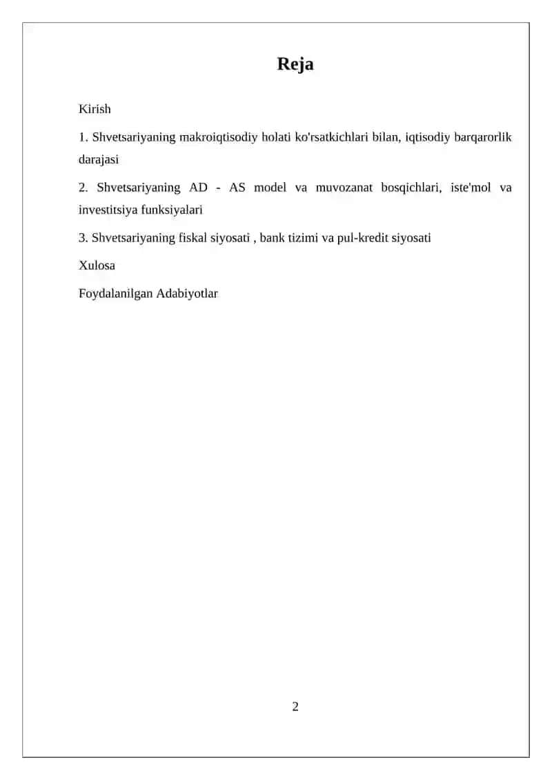 Shvetsariya iqtisodiyoti 2