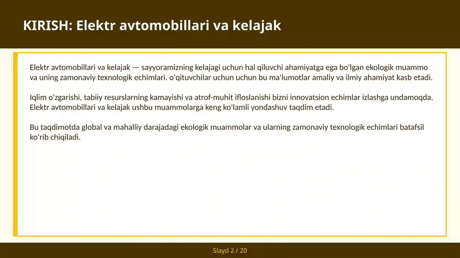 Elektr avtomobillari va kelajak 2