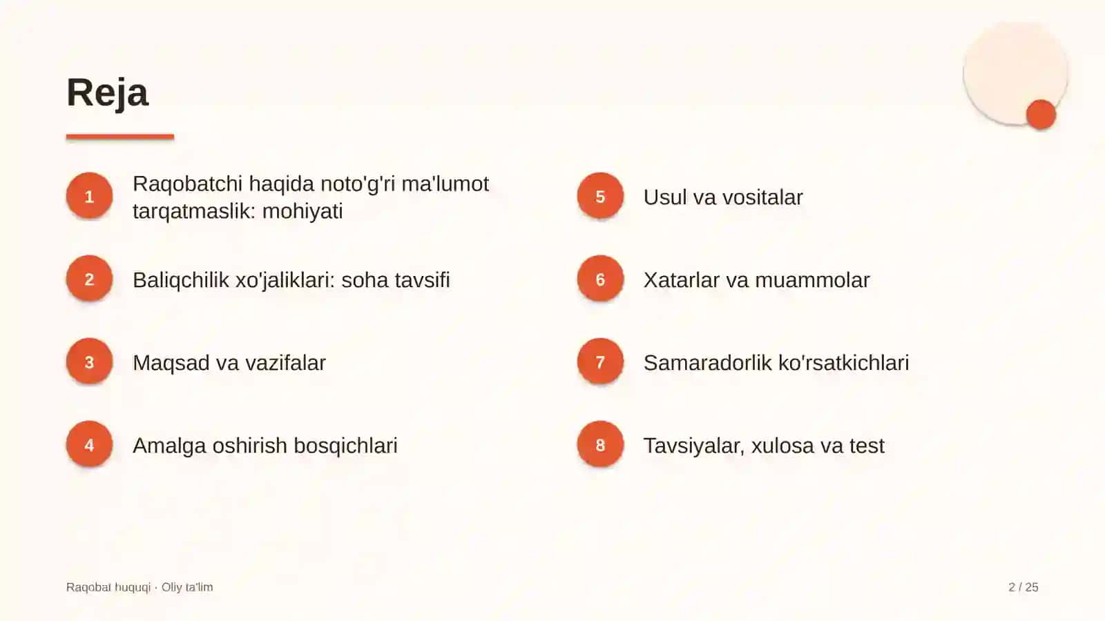 Raqobat huquqi · Oliy ta'lim 2