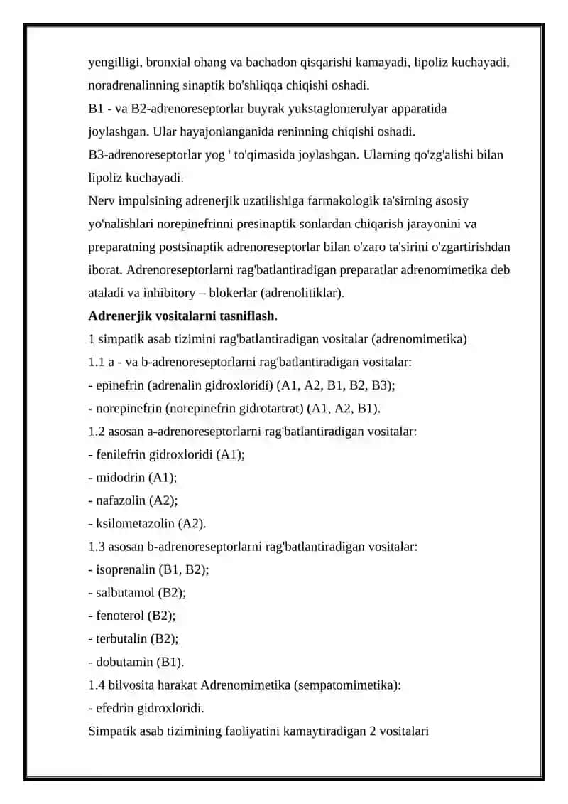 ADRENORETSEPTORLARNI FALAJLOVCHI VOSITALAR 2