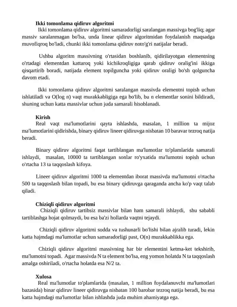 Chiziqli va ikkilik qidiruv algoritmlarini amalda qo'llash 2