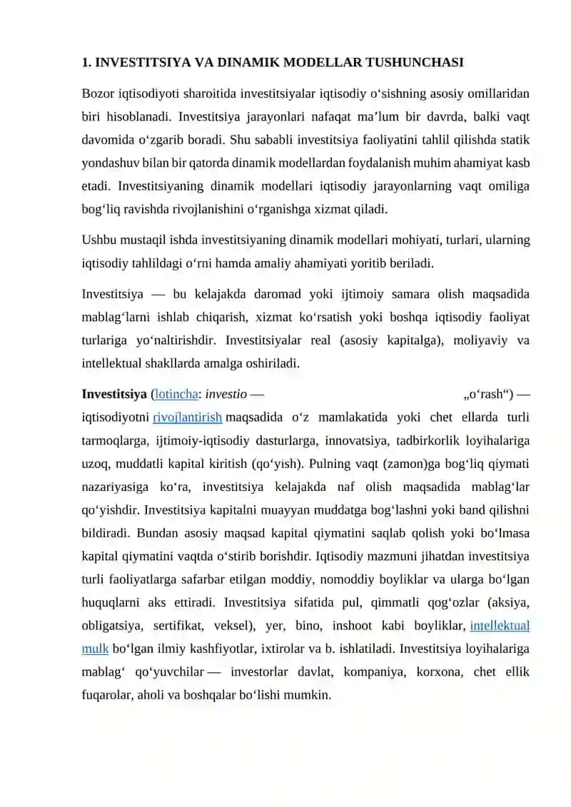 Investitsiyaning dinamik modellari 2