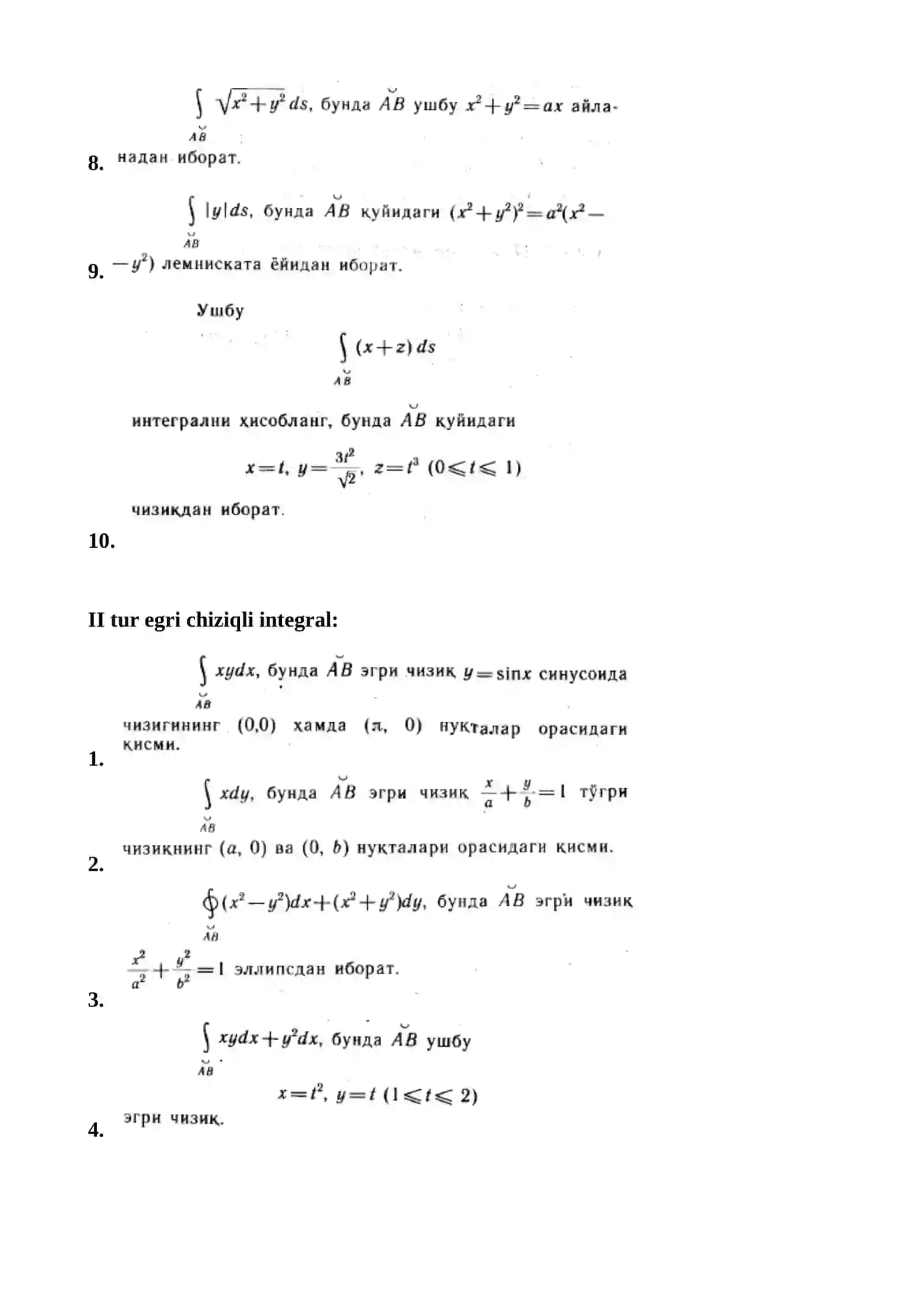 I tur egri chiziqli integral 2