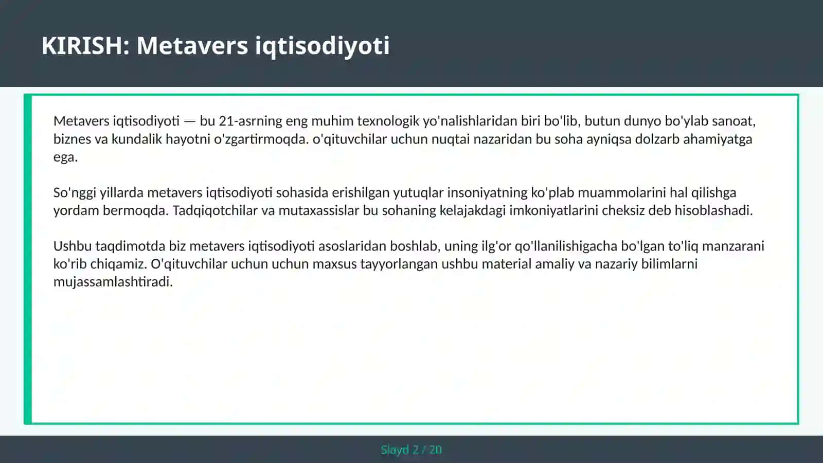 METAVERS IQTISODIYOTI 2