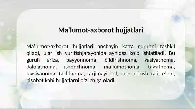 Ma’lumot-axborot hujjatlari 2