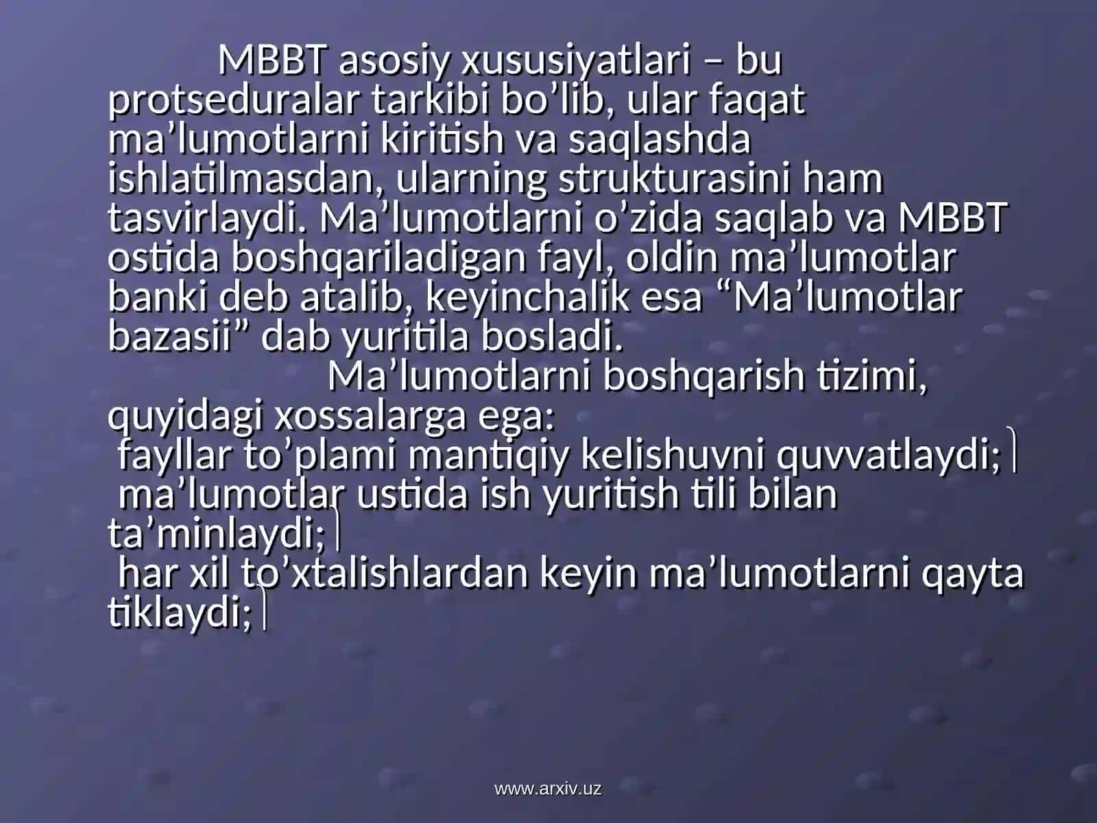 MBBT asosiy xususiyatlari 2