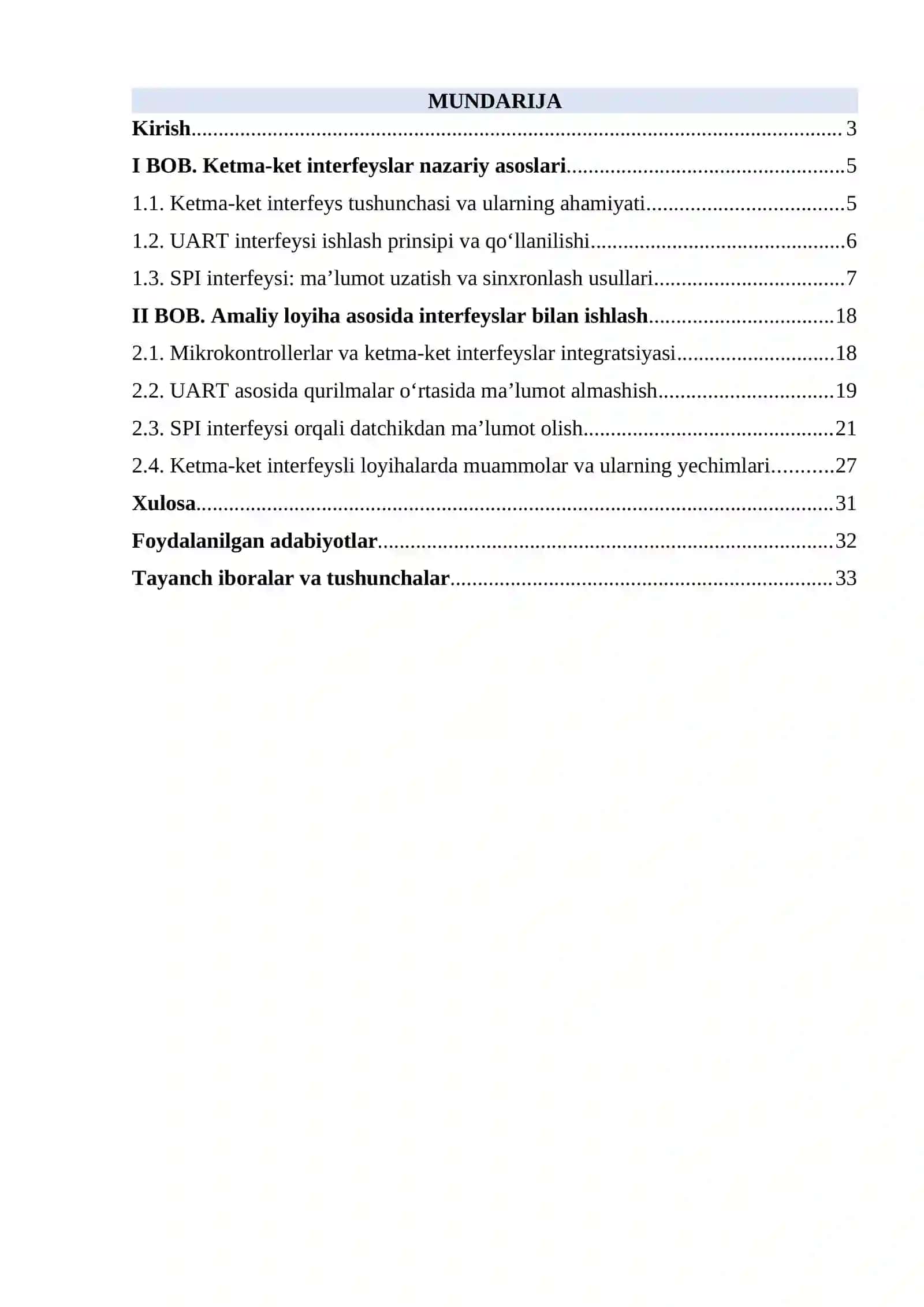 Ketma-ket interfeyslar nazariy asoslari va amaliy loyiha 2