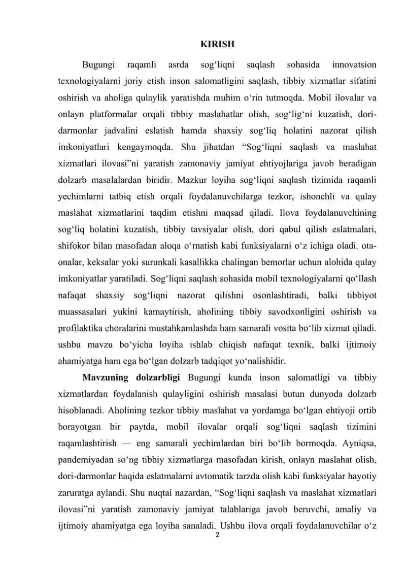 Sog‘liqni saqlash va maslahat xizmatlari ilovalarini yaratish 2