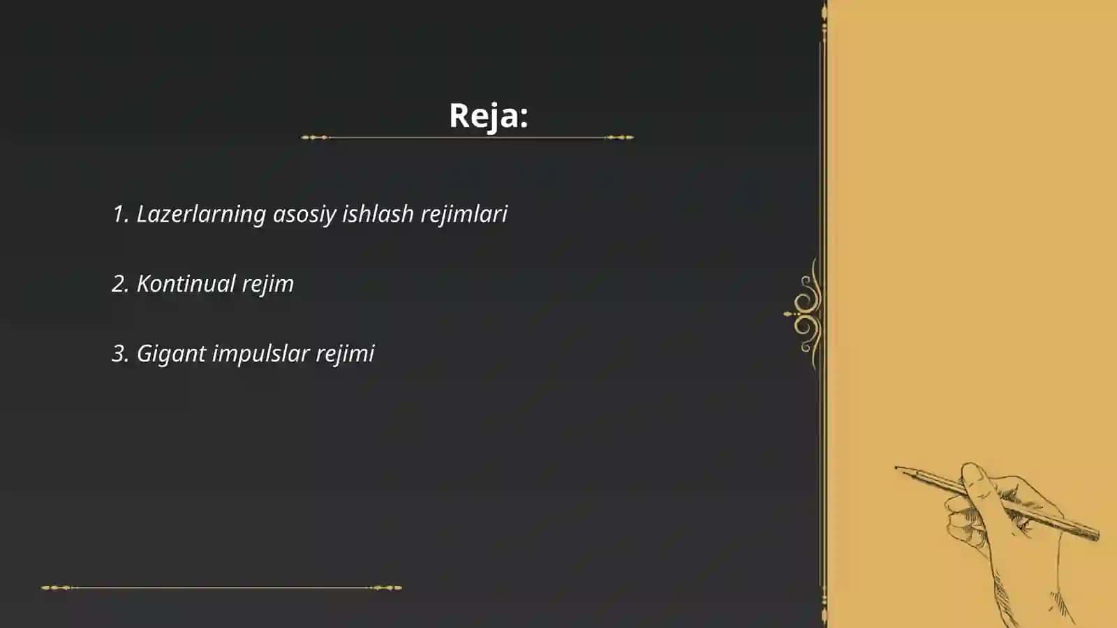 Lazerlarning ishlash rejimlari. Oddiy rejim va gigant impulslar rejimi 2