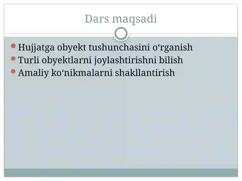 Matnli hujjatlarda obyektlar bilan ishlash 2