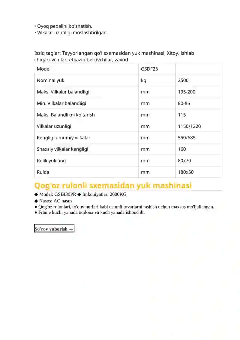Moslashtirilgan qo'l palletli yuk mashinasi 2