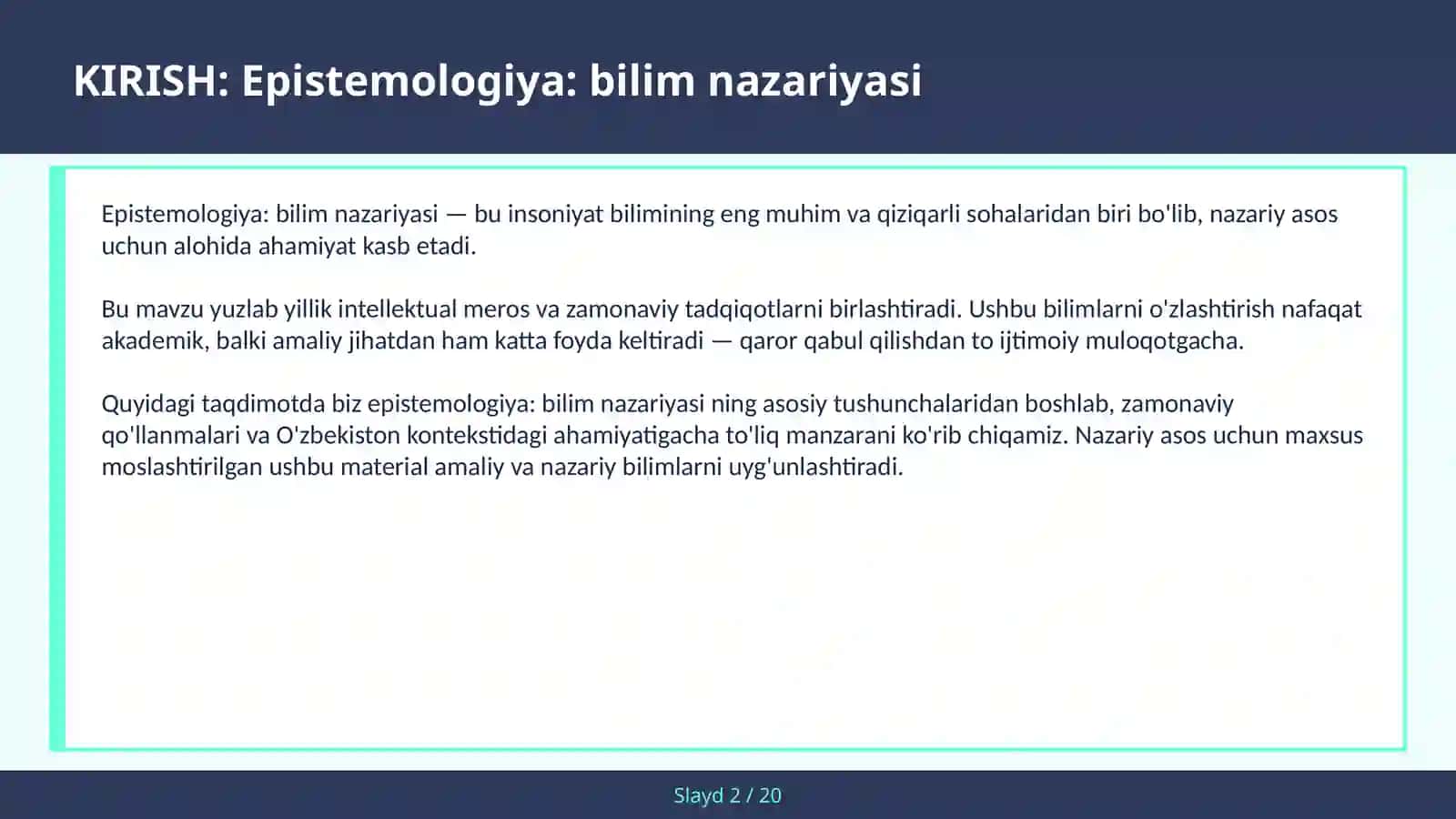 Epistemologiya: bilim nazariyasi 2