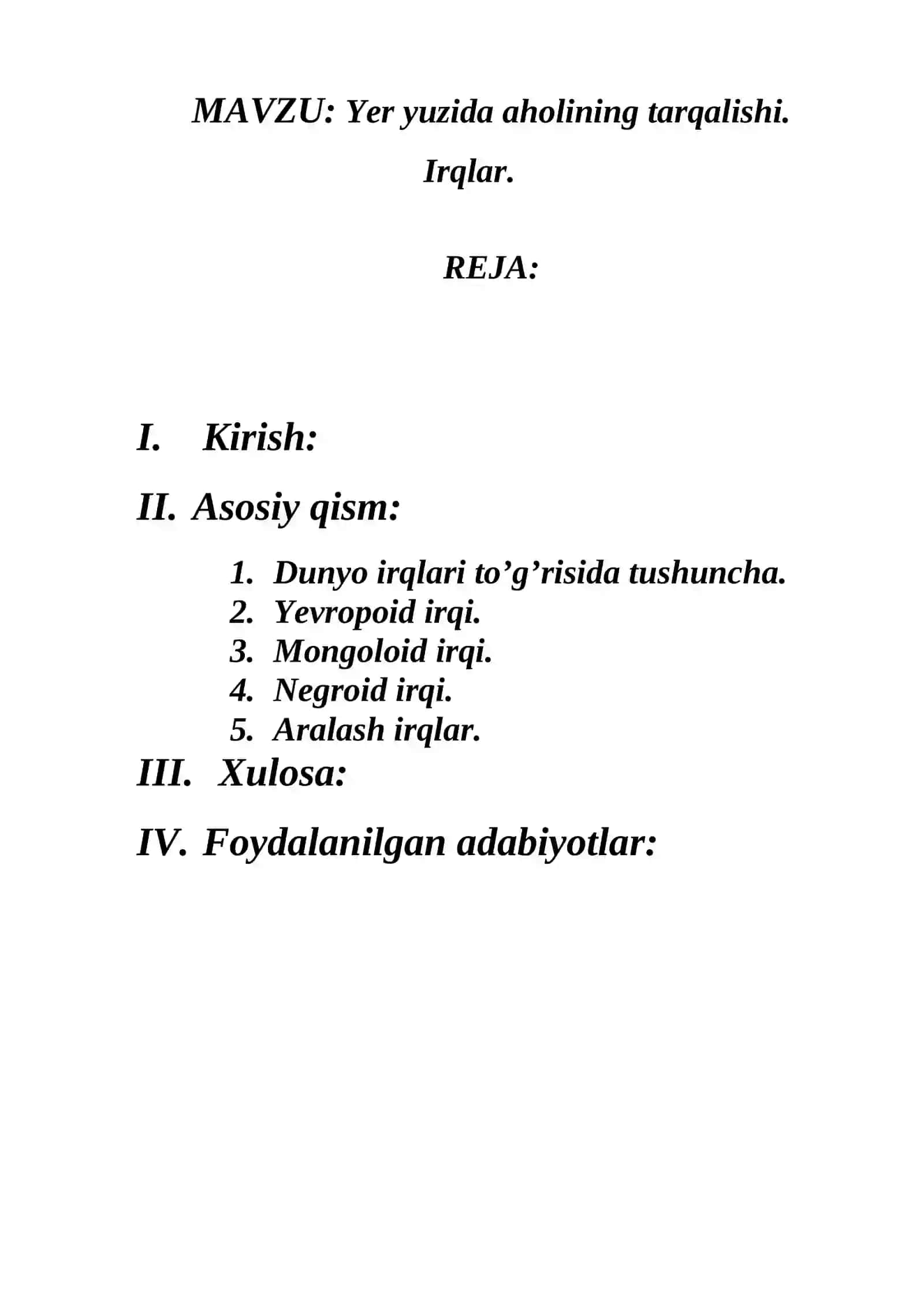 Yer yuzida aholining tarqalishi. Irqlar 2