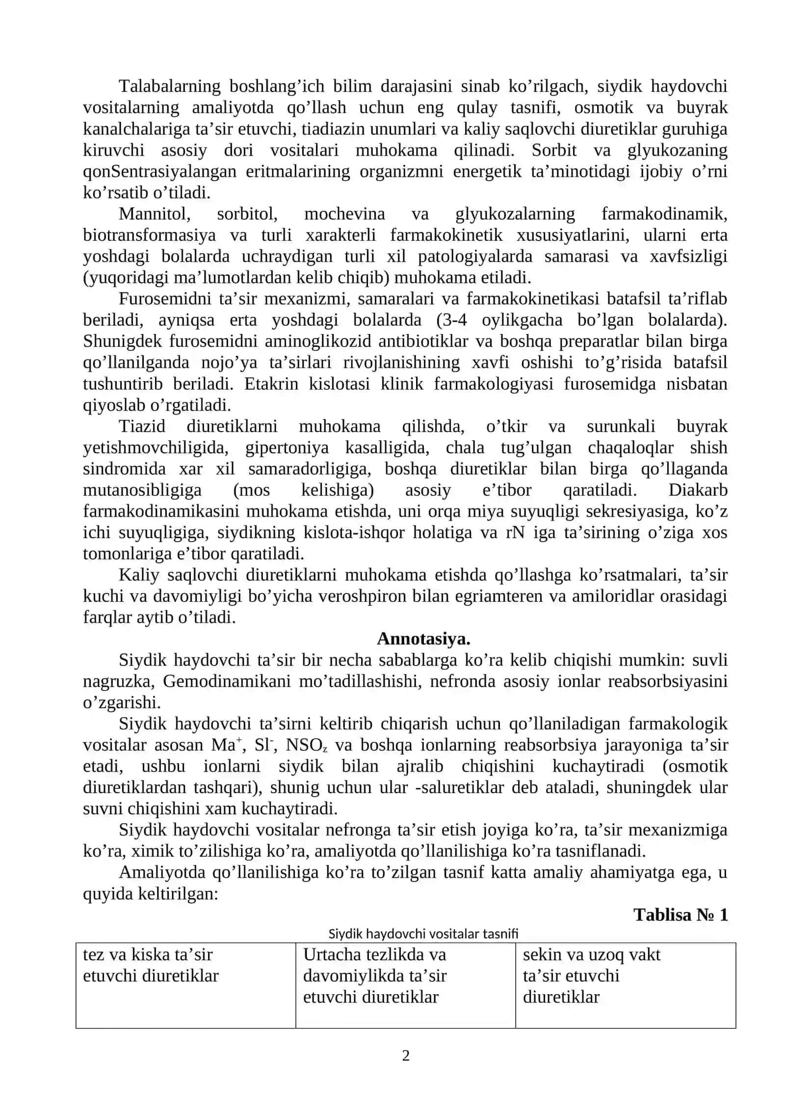 Siydik haydovchi vositalarining klinik farmakologiyasi 2