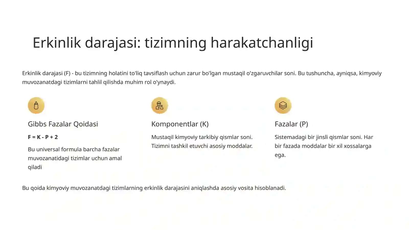 Tizimning erkinlik darajasi va bog'lanish reaksiyalari 2