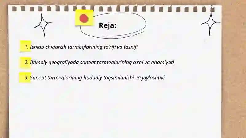 Ishlab chiqarish tarmoqlari haqida boʻyicha umumiy tushuncha ijtimoiy geografiya va mintaqaviy iqtisodiyot 2