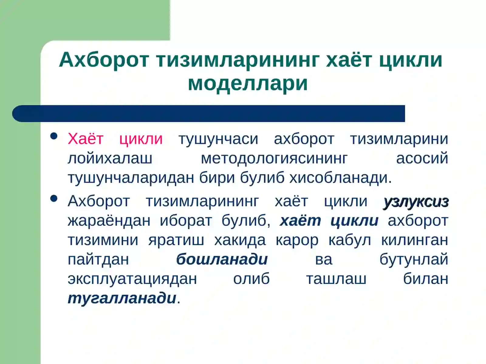 Ахборот тизимларининг хаёт цикли моделлари 2