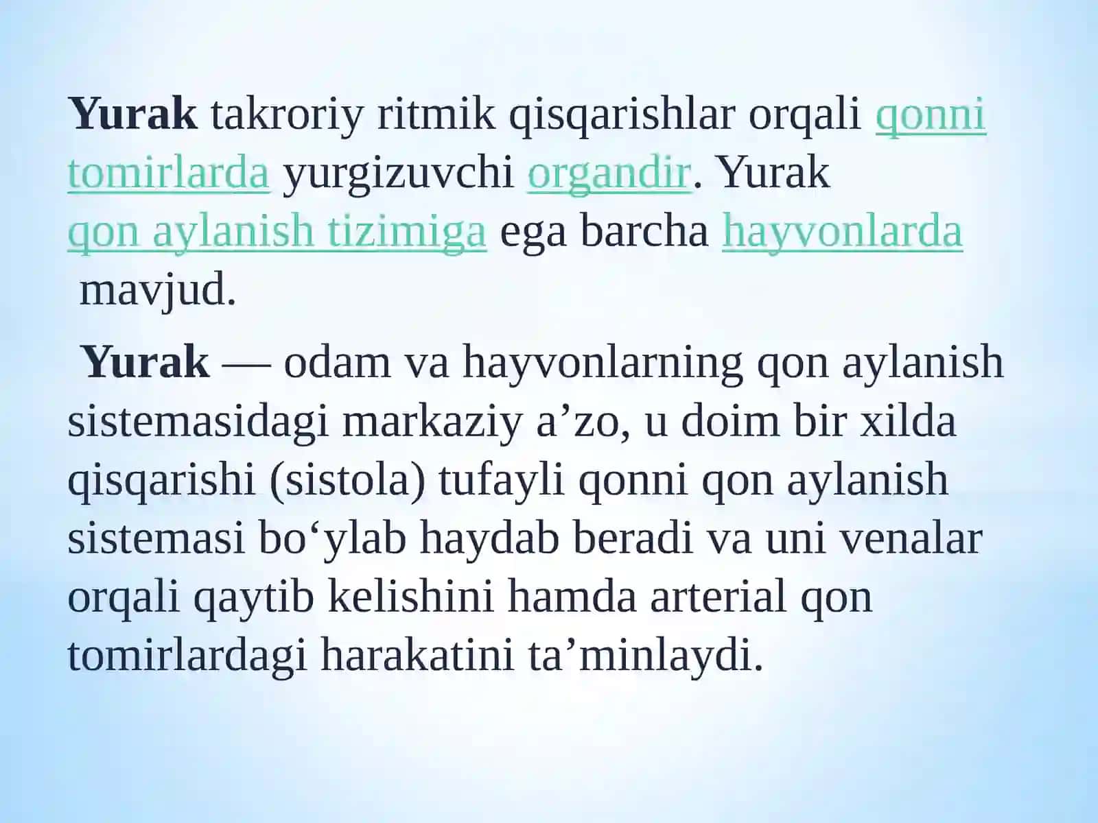 YURAK,QON VA QON AYLANISH SISTEMASI 2