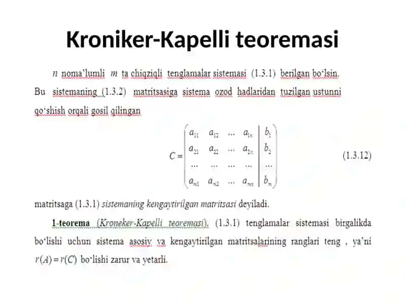 Oliy matematika: chiziqli tenglamalar sistemasi taqdimoti 2