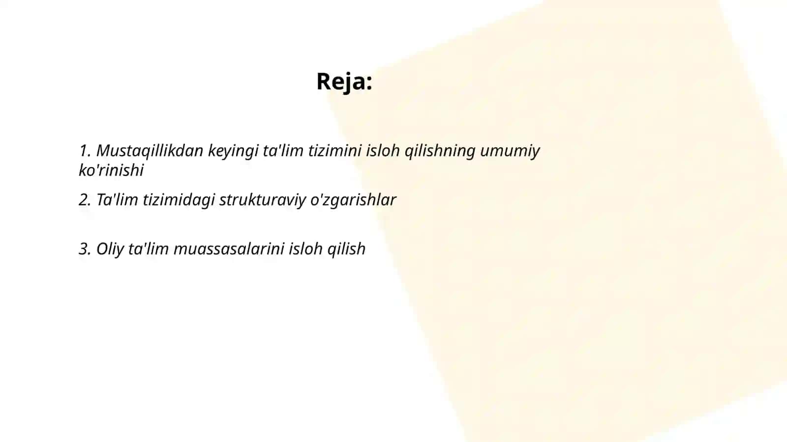 Oʻzbekistonda ta'lim sohasidagi islohotlar 2