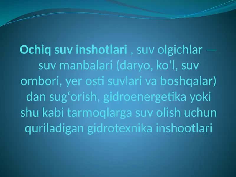 Daryo va o’zandan suv qabul qilish inshooti 2