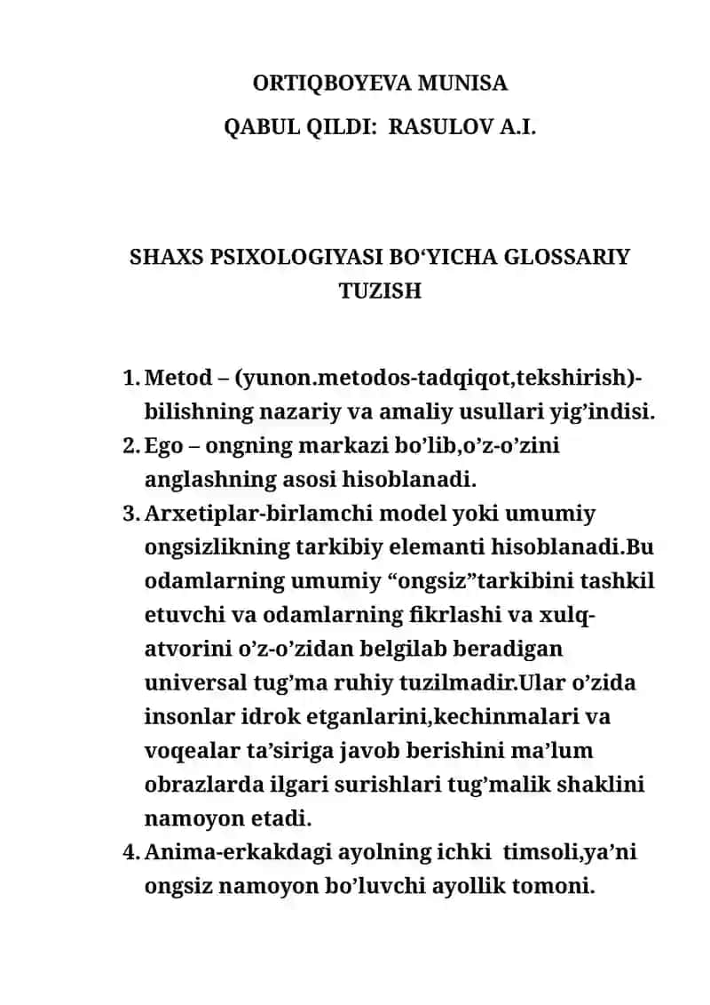 SHAXS PSIXOLOGIYASI BO’YICHA GLOSSARIY 2