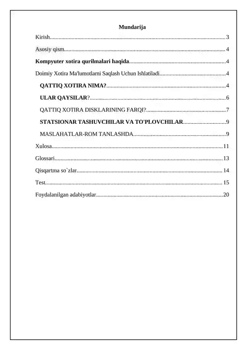 Xotira qurilmalari. Ularning turlari va vazifalari 2