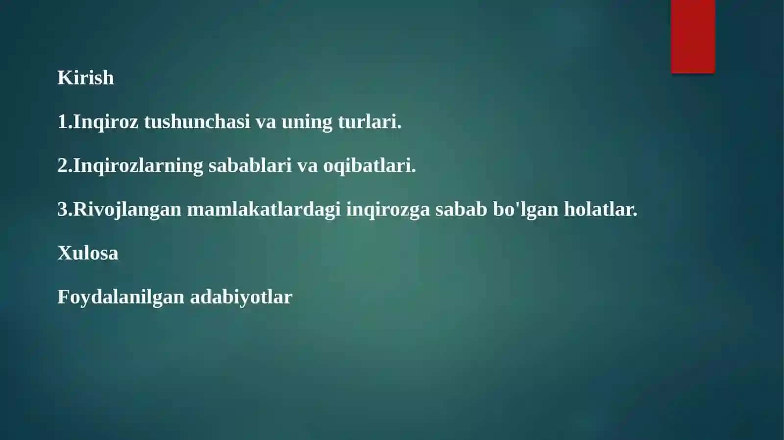 XX asrda inqiroz konsepsiyasining rivojlanish bosqichlari 2