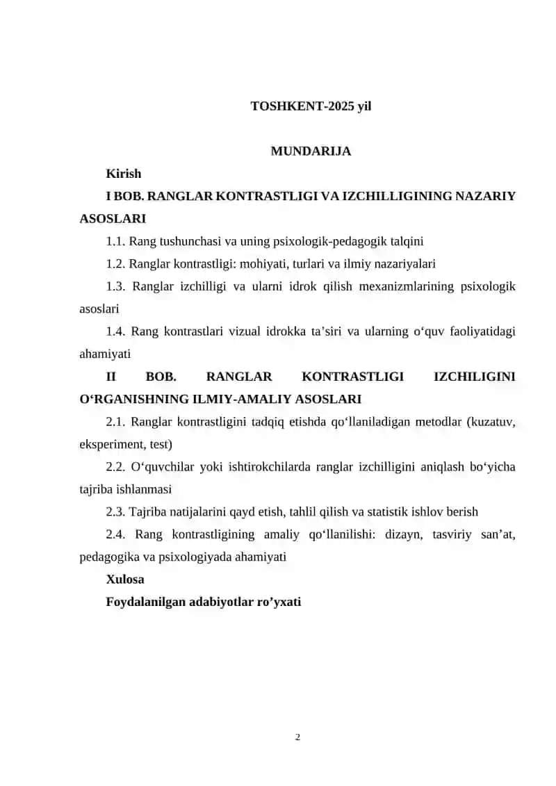 Ranglar kontrastligi izchiligini o'rganish 2